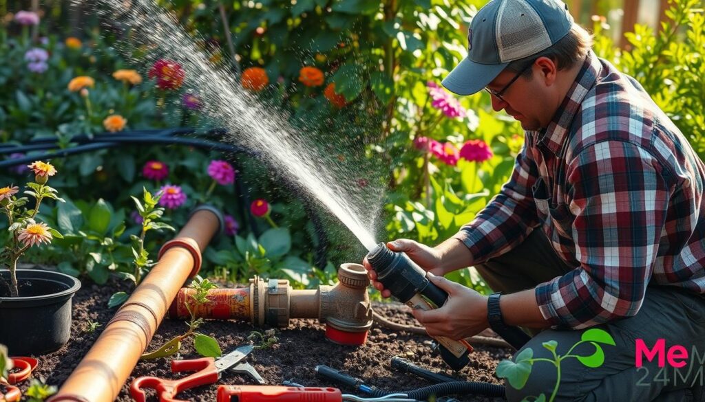 Burst pipe repair in irrigation system