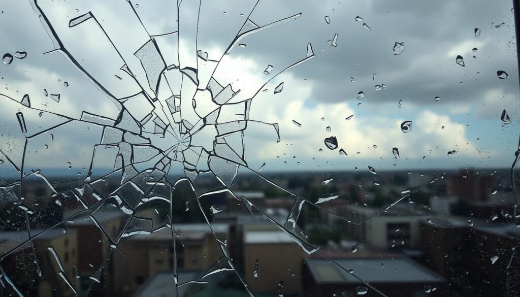 Window damage from storm impact